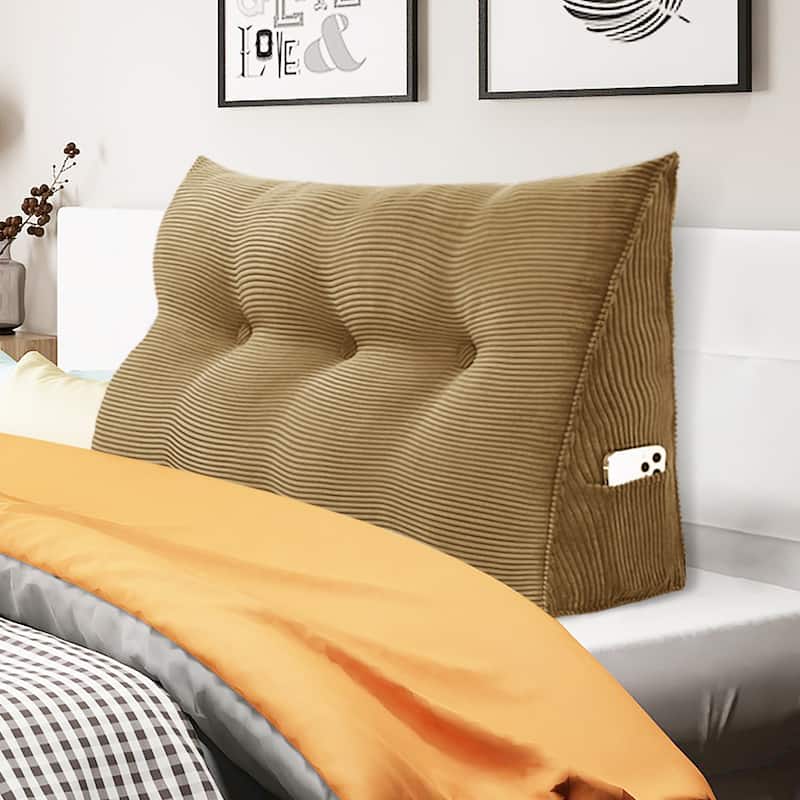 WOWMAX Large Reading Wedge Headboard Pillow for Bed Rest Back Support - Twin - Cotton Camel