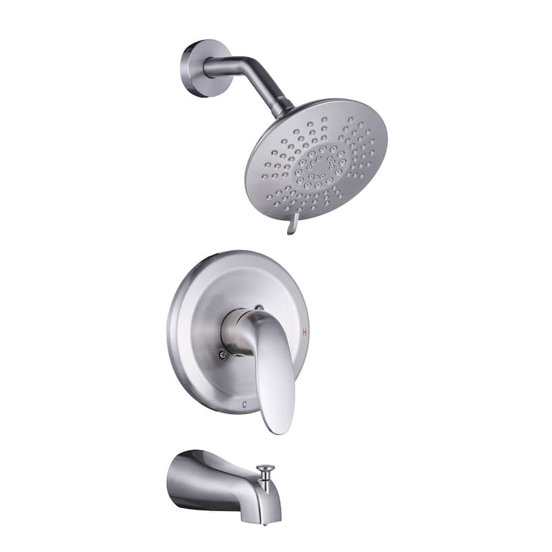 WOWOW Single Handle 5-Spray Tub and Shower Faucet (Valve Included) - Brushed Nickel