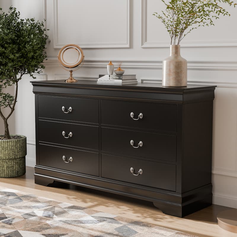 Furniture of America Devi Traditional Solid Wood 6-Drawer Dresser - Black