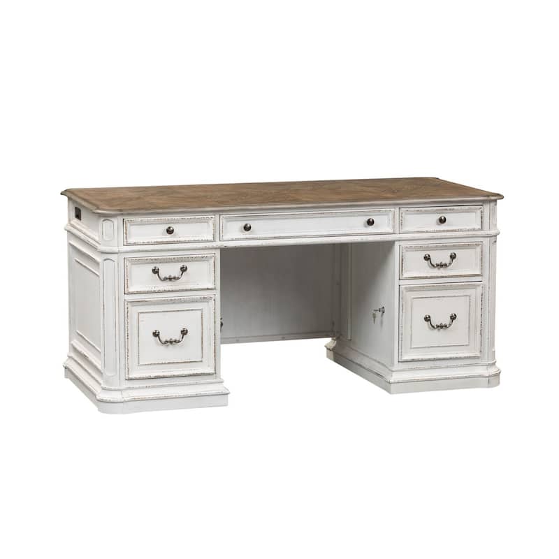 Magnolia Manor Antique White Weathered Bark Credenza & Hutch