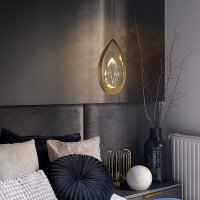 Modern LED Crystal 1-Light Hollow-carved Gold Pendant Light for Kitchen Island Dining Room - 5.5" W x 11" H x 1.7" D