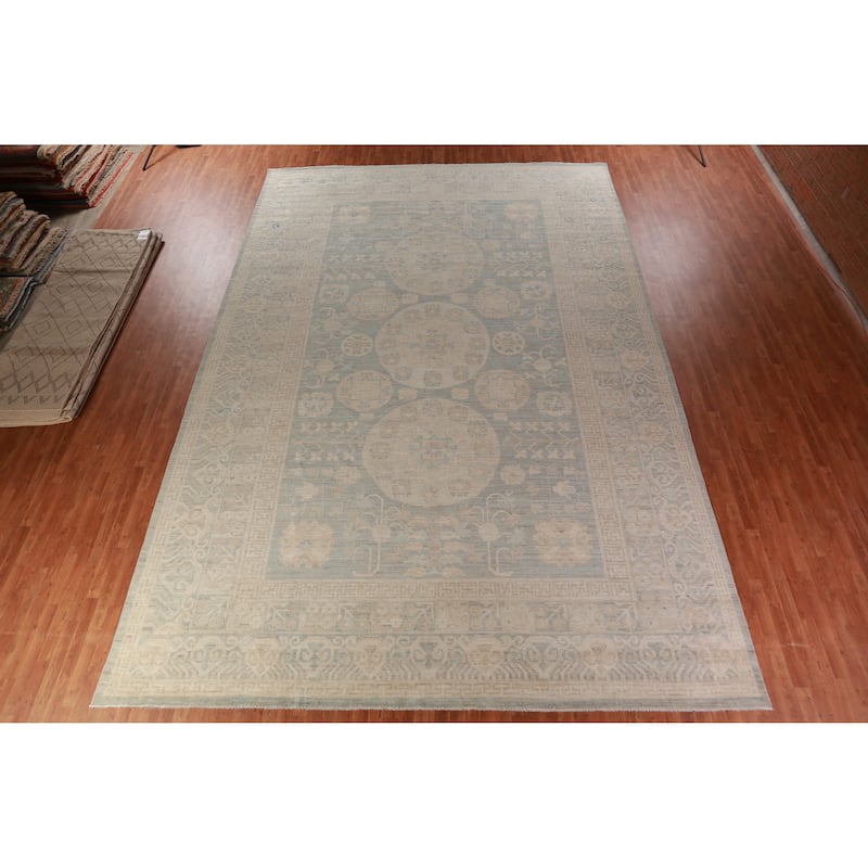 Hand Knotted Oriental 100% Wool Carpet Transitional All-Over Navy Blue & Blues Oushak Area Rug - 18' 6'' X 12' 4''