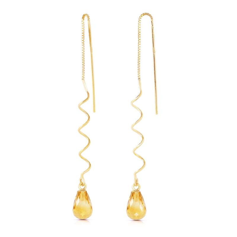 14K Solid Gold Threaded Dangles Gemstone Earrings Natural Citrine - Yellow