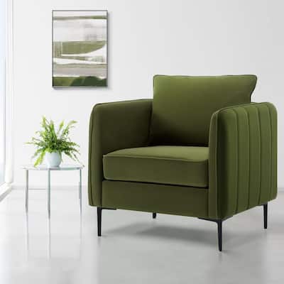 Accent Chair for Living Room, Velvet Comfy Single Sofa Chair Mid-Century Modern Armchair with 1 Pillow and Metal Legs