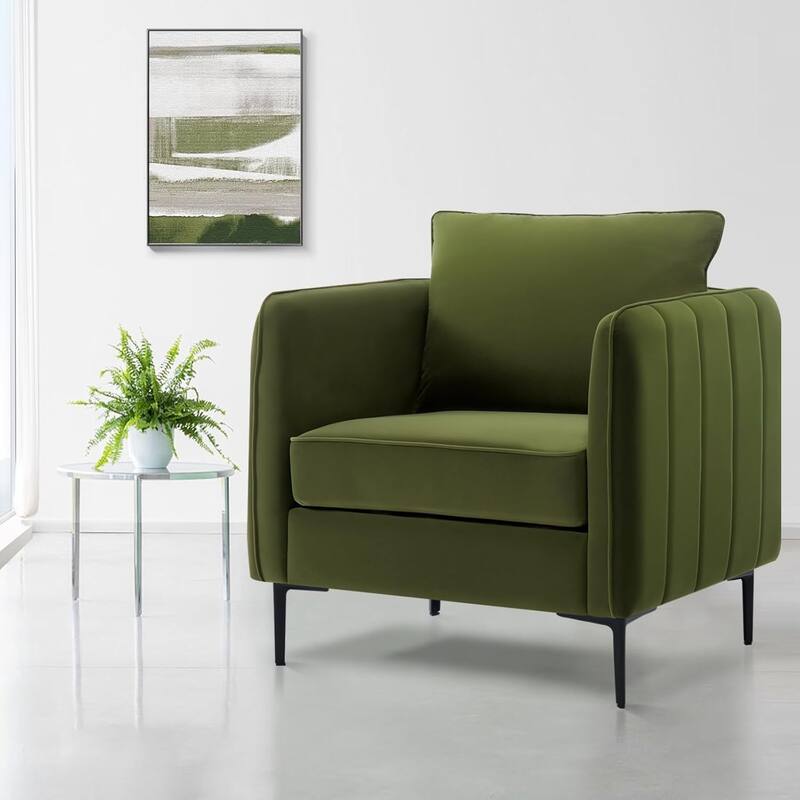 Green Velvet Accent Chair with Metal Legs and Pillow for Living Room - Multi-Color