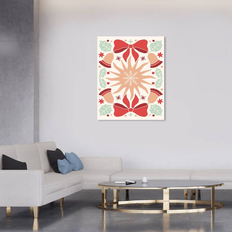 Wynwood Studio Canvas Holiday and Seasonal Bells Sounds and Stars Red Modern & Contemporary Wall Art Canvas Print - 30 x 36