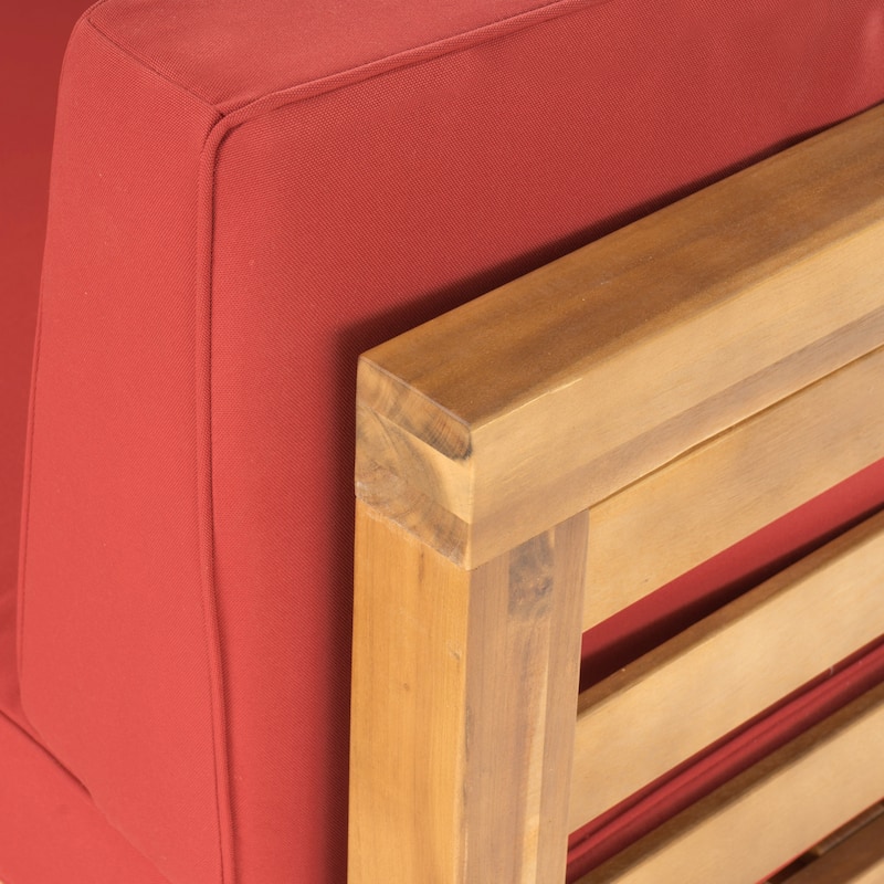 Oana Outdoor 5 Seater V Shaped Mid-Century Modern Acacia Wood Sectional Sofa Set with Coffee Table by Christopher Knight Home