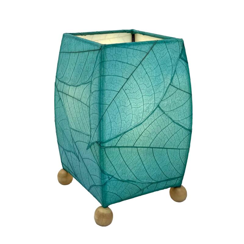Handmade Mini Square Cocoa Leaf Table Lamp, Cocoa Leaves Shade, 6 x 6 x 9 in.