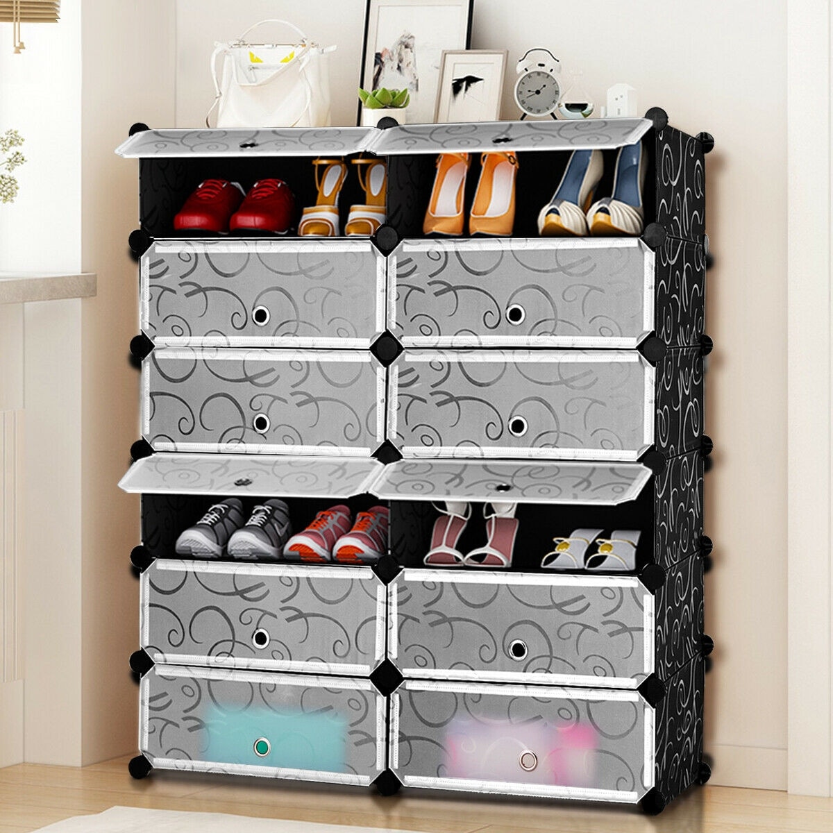  CUBEDIY Shoe Organizer Cabinet Up to 72 Pairs, Shoe  Closet-Portable Closed Shoe Rack with See-Through Door (Clear, Plastic,  Stackable) Cubby Shoes Organizer with Covers, Hooks & Pockets, White : Home  
