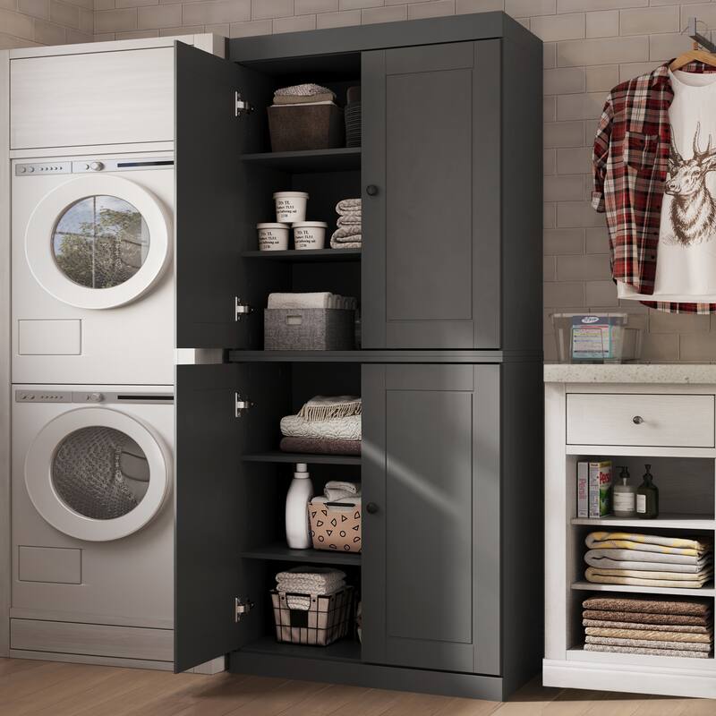 Palace Imports 100% Solid Wood Bathroom & Laundry Storage Cabinet, Raised Panel Doors, Adjustable Shelves, 32" Wide, 71.5" Tall