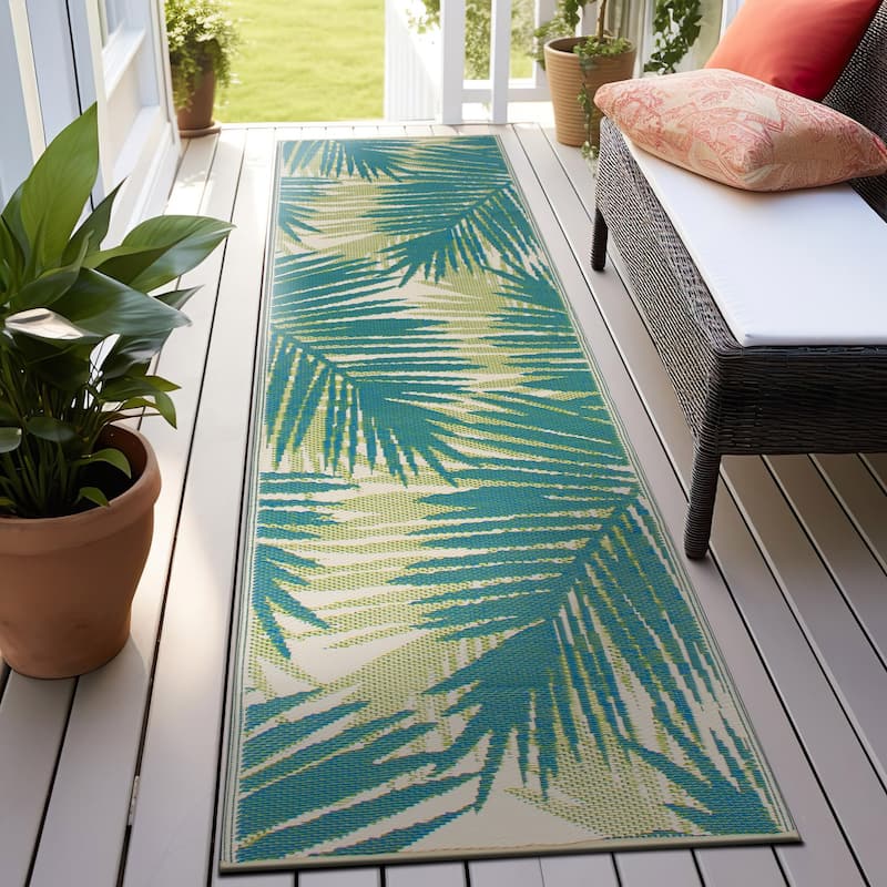 Tropical Floral Reversible Plastic Outdoor Rugs - 2' 7" X 8' Runner