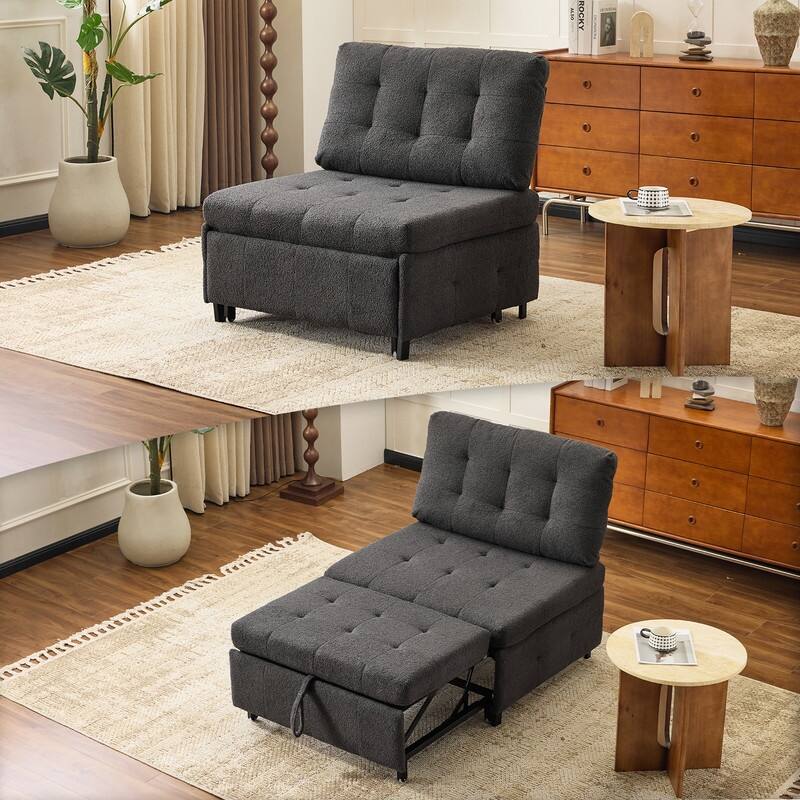 Teddy Fleece Armless Sleeper Chair Sofa Bed Space-Saving Pull-Out Chair Bed For Small Spaces - Dark Gray