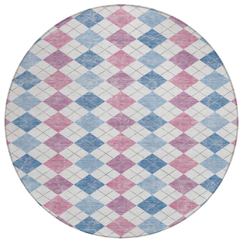 Machine Washable Indoor/ Outdoor Modern Plaid Chantille Rug