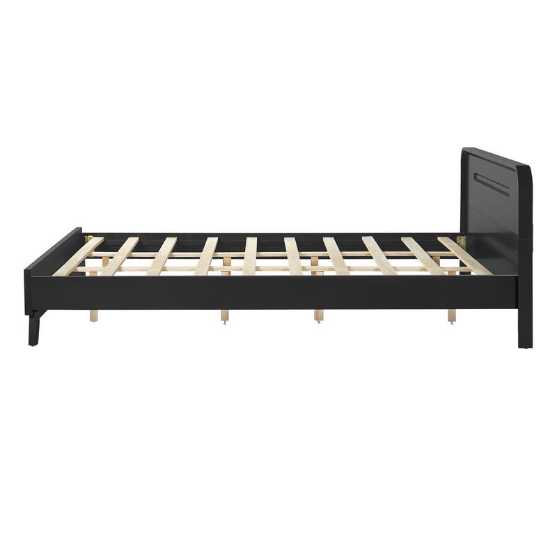 Pine Solid Wood Queen Size Bed, Solid And Stable, No Box Spring Needed