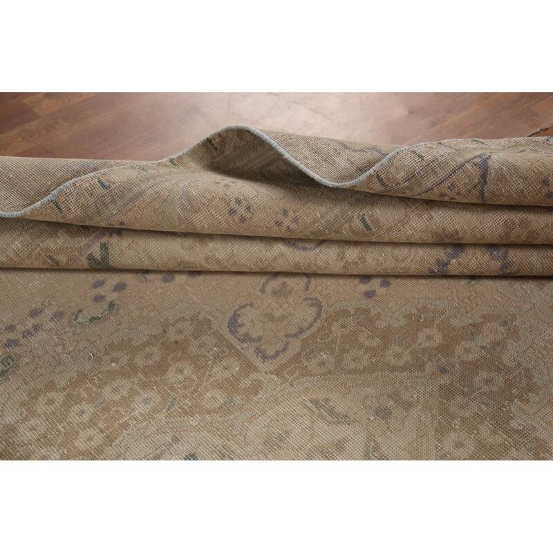 Beige Tabriz Persian Vintage Area Rug Handmade Wool Carpet - 9'1"x 13'2"