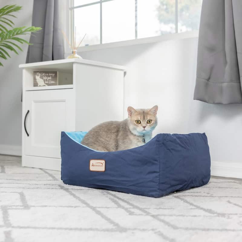 Cat Bed, Small Pet Bed, Navy Blue/Sky Blue - 18"L x 14"W x 8"H