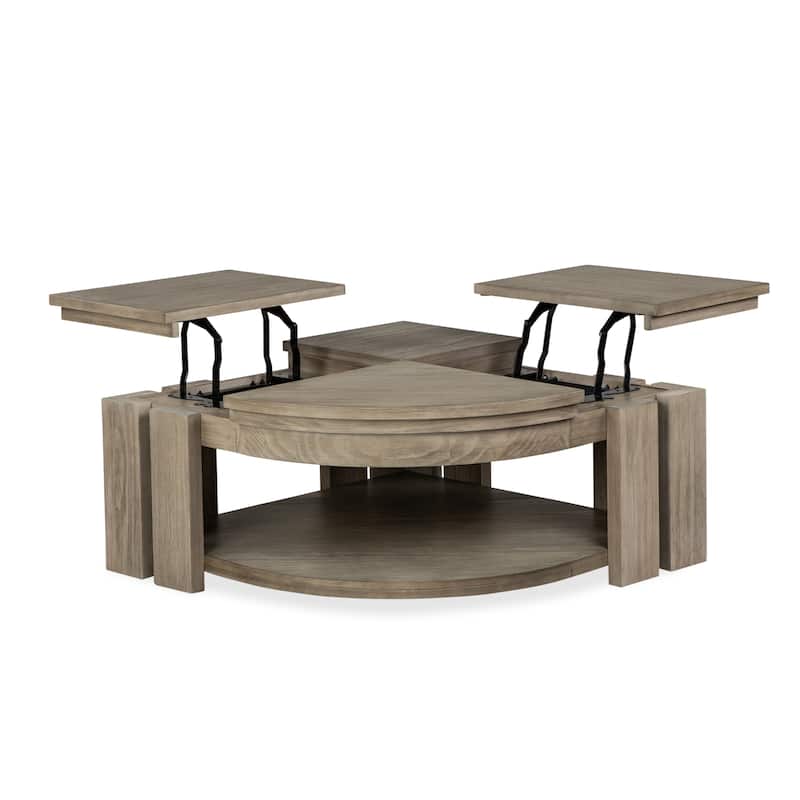 Magnussen Home Conrad Stone Harbor Grey Pie Shaped Lift Top Cocktail Table with Casters - 36''W x 36''D x 17''H
