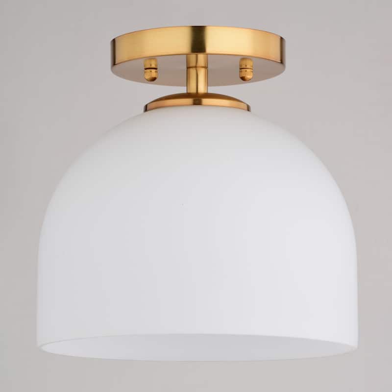 Shelby 9.25-in W Gold Brass Transitional Semi Flush Mount Ceiling Light White Glass - 9.25-in W x 9-in H x 9.25-in D