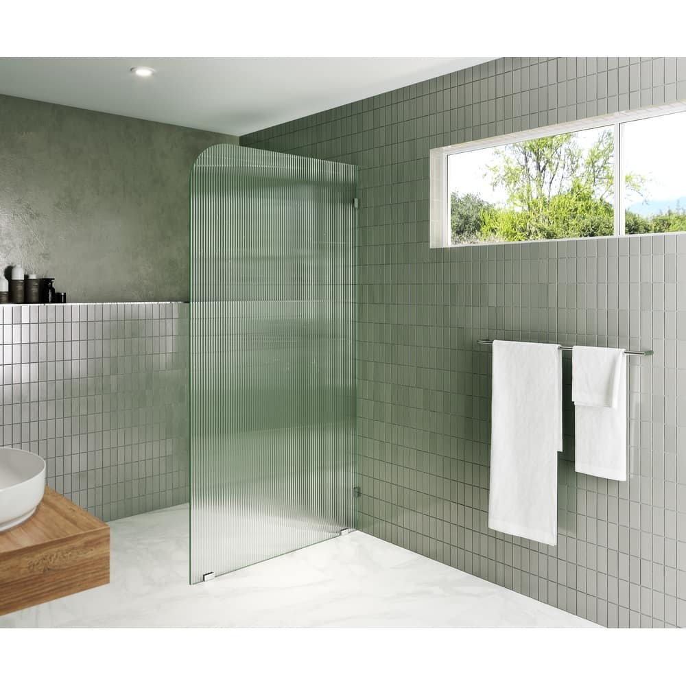 Glass Warehouse 40" x 78" Frameless Shower Door - Single Fixed Panel Fluted Frosted Radius