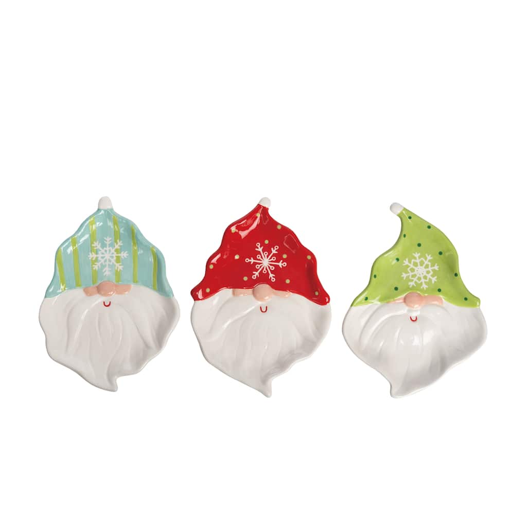 Transpac Ceramic Cocktail Gnome Shaped Plate Set of 3 Christmas Home Decorations