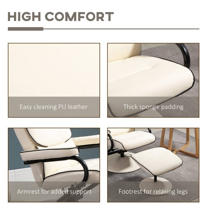 Recliner Chair with Ottoman - Cream White