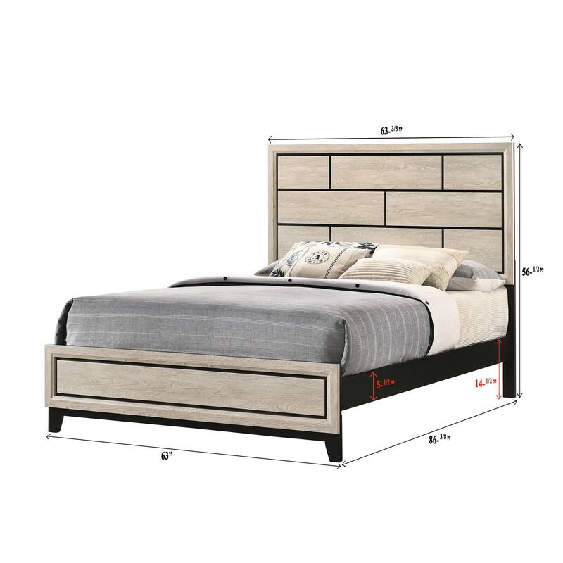 Queen Size Wood Contemporary Platform Bed with Geometric Headboard