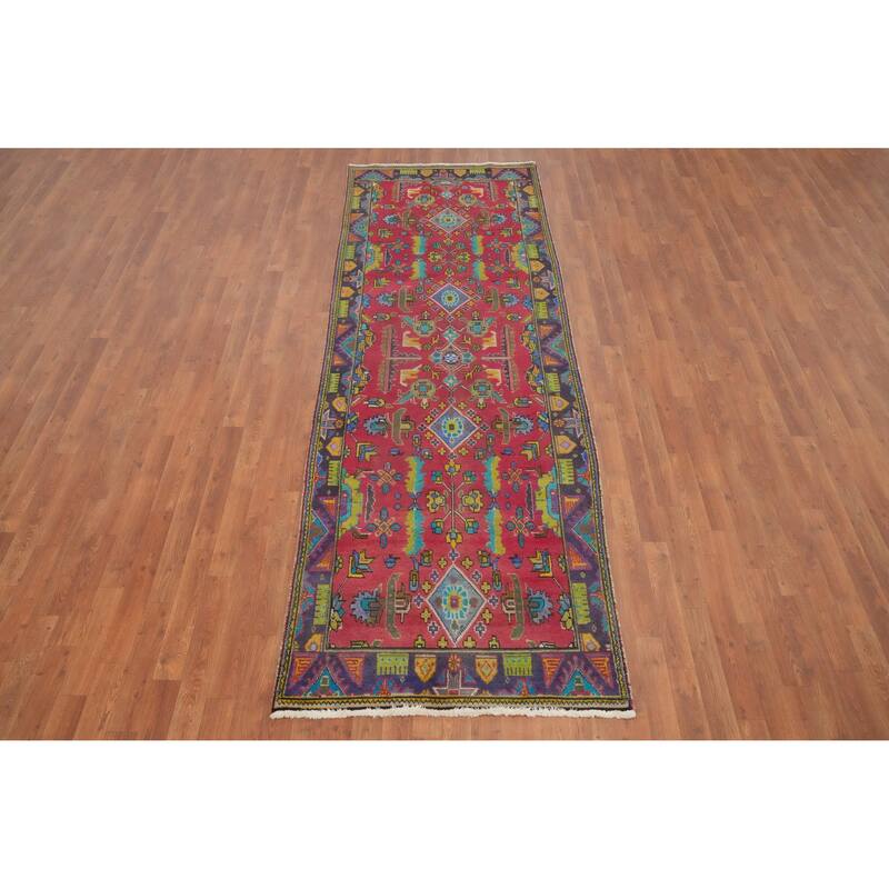 Hand Knotted Oriental 100% Wool Carpet Traditional Geometric Pink Tabriz Runner Rug - 10' 2'' X 3' 6''
