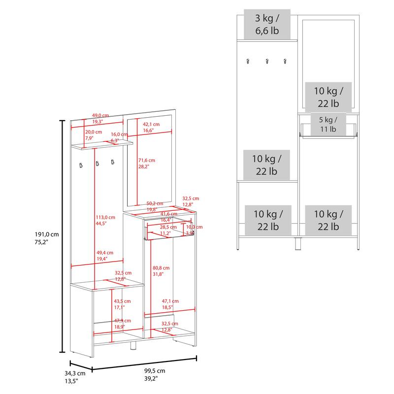 Elegant Hall Tree with 2 Doors, 1 Drawer, 1 Shelf, and Mirror - Practical Storage Solution for Entryways and Hallways - Natural Wood