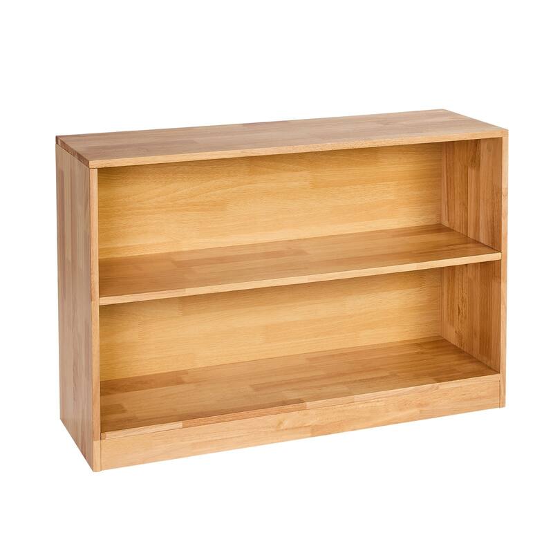 Brown Wooden Montessori Bookshelf with 2 Compartments and Top Storage - 35.43 x 11.81 x 23.62 in