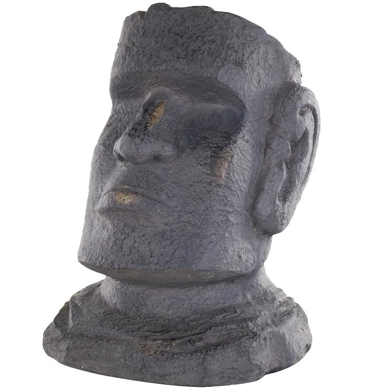Magnesium Oxide People Distressed Textured Easter Island Head Indoor Outdoor Planter - Black - Roche River Decor - Black