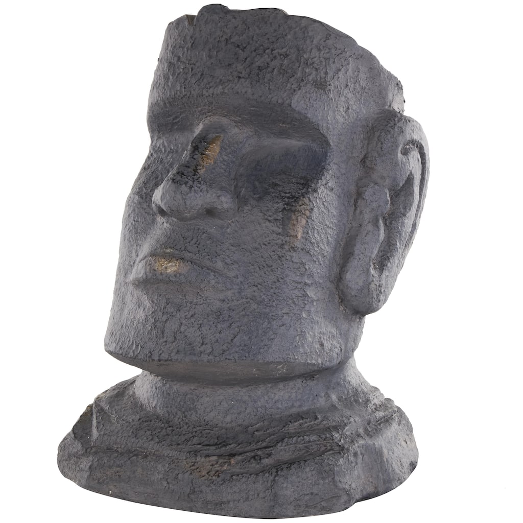 Magnesium Oxide People Distressed Textured Easter Island Head Indoor Outdoor Planter - Black - Roche River Decor