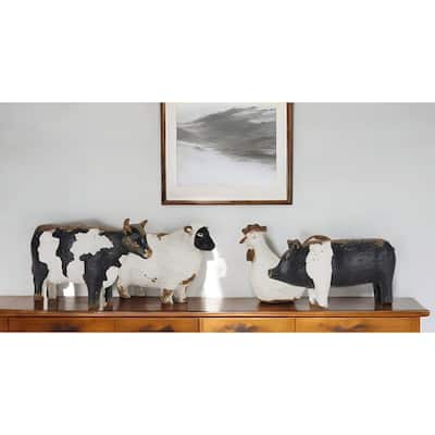 Set of Four Black and White Farm Animal Polyresin Tabletop Candleholders - One Size