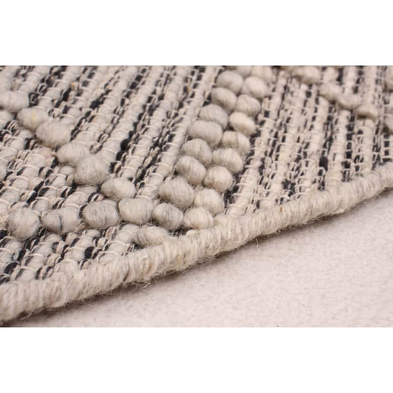 ECARPETGALLERY Braid weave Sienna Grey Wool Rug - 4'10 x 4'10