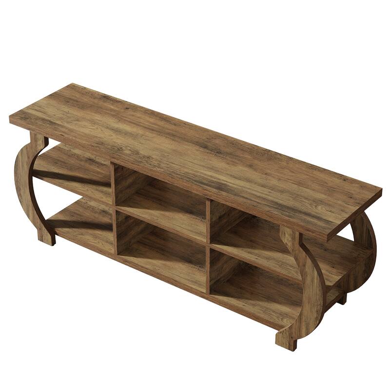 63" TV Stand, Media TV Console with Storage Shelves for Living Room, Wood Entertainment Center for 55/60/65/75-Inch TVs