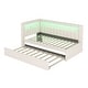 preview thumbnail 7 of 16, Twin Size Upholstered Platform Bed w/ USB Ports & LED Belt w/ Trundle, White
