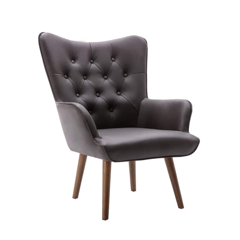 Porthos Home Hardan PU Leather Upholstered Accent Chair with Rubberwood Legs - Brown