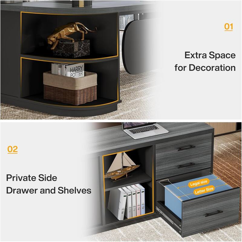 80 Inches Executive Desk, L-Shaped Office Desk with 55 Inches Cabine