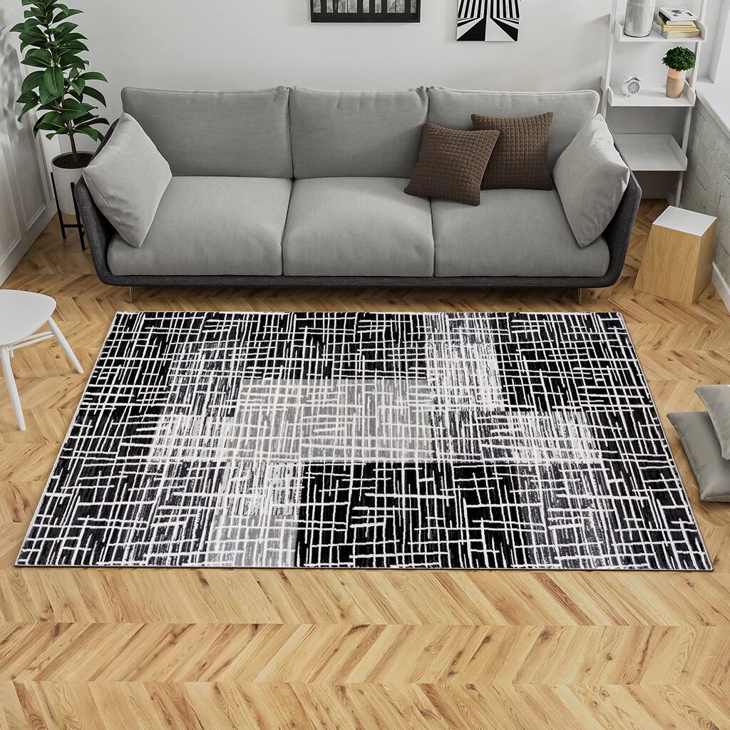 Abington Contemporary Abstract Black/Grey Area Rug