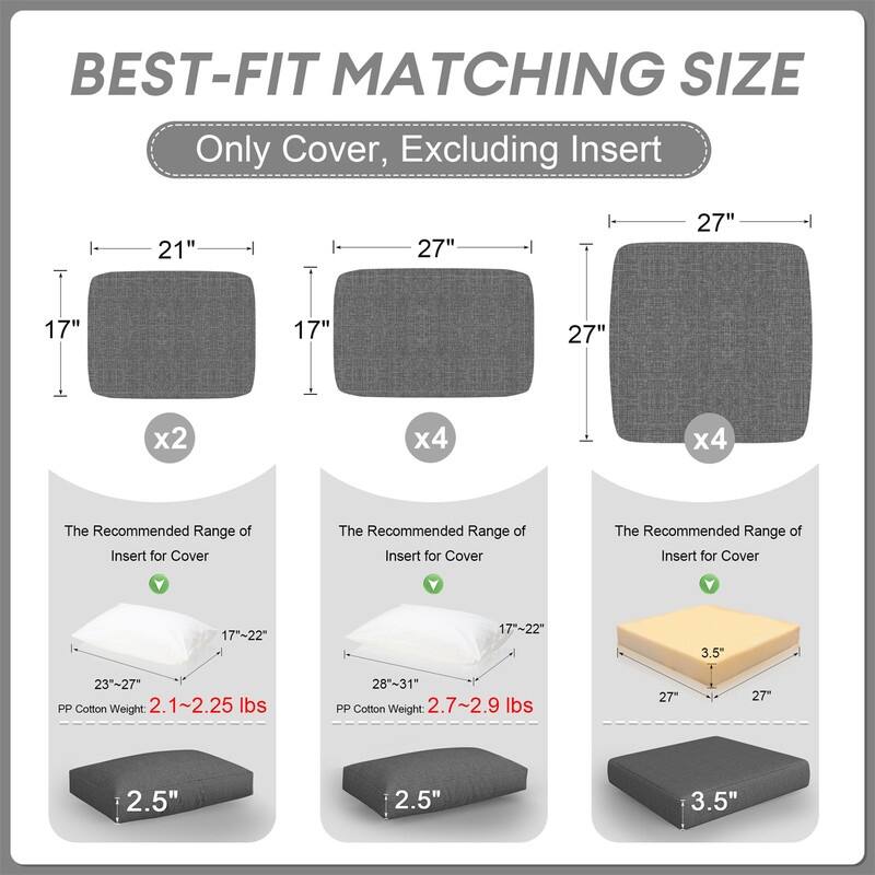 FINCATI 27" × 27" Sectional Cushion Slipcover, Outdoor Cushion Replacement Cover, Patio Seat Cover 27 Inches (COVER ONLY!)