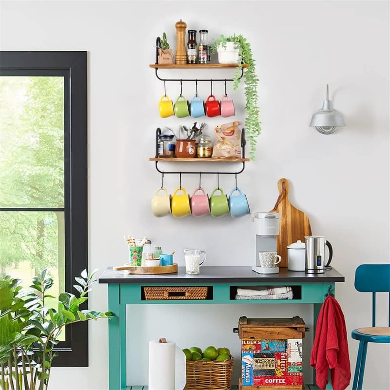 Floating Wall Shelves for Kitchen Bathroom Coffee Nook - 2"D x 17"W x 5.9"H