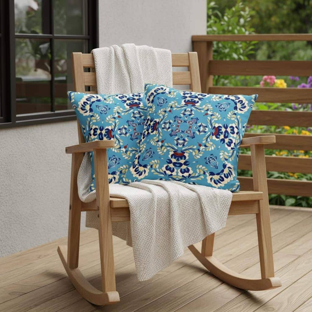 HomeRoots Set of Two 16" X 16" Blue and Yellow Blown Seam Eclectic Indoor Outdoor Throw Pillow - 16.00' X '16.00' X '5.00