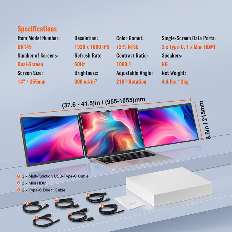 Portable Laptop Screen Extender, 14" FHD 1080P IPS Extended Monitor for 13"-17" Laptop, Swivel Portable Monitor