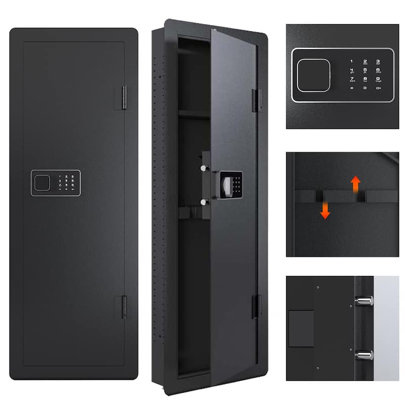 Roomfitters Wall Gun Safe: Quick-Access Rifle Safe with Removable Shelf and Digital Keypad (Black and Silver)