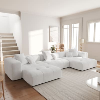 144.17" Linen Sectional Sofa U-shaped Modular Couch Wide Armrest Sofa with Pillows for Living Room