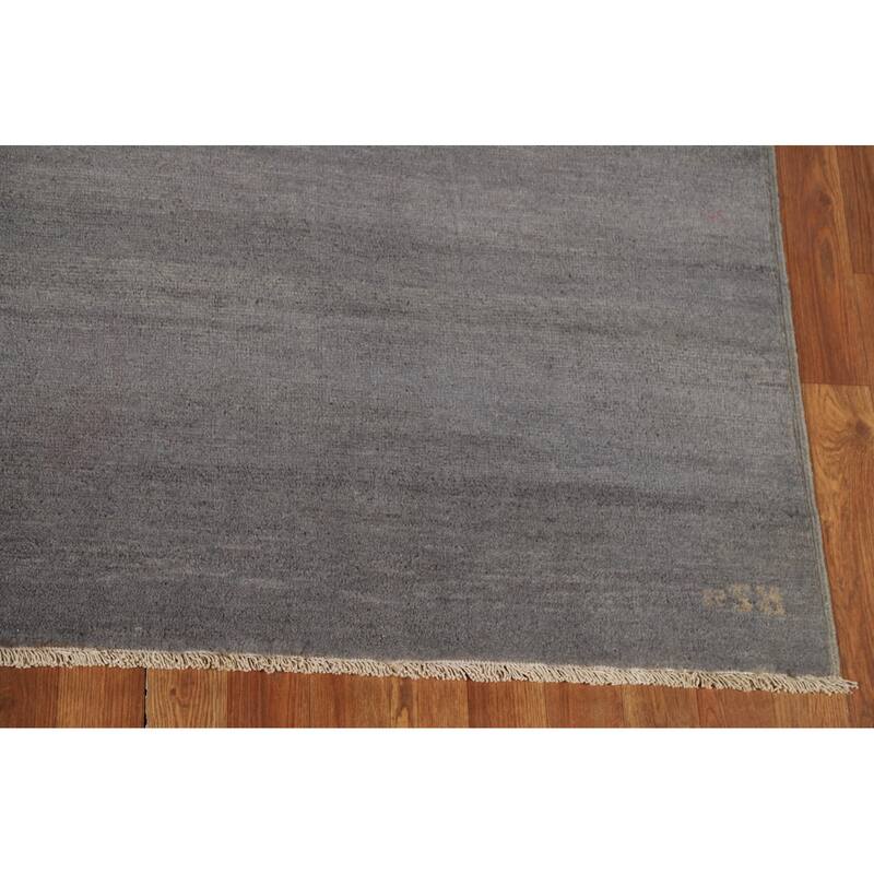 Modern Gray Gabbeh Oriental Area Rug Hand-Knotted Wool Carpet - 6'8" x 9'6"
