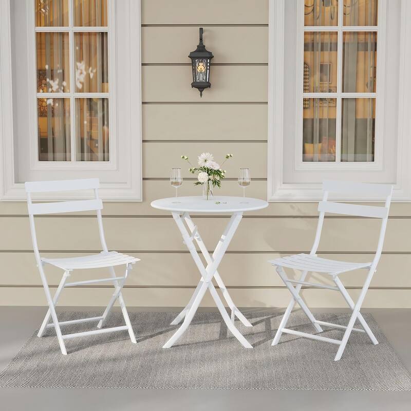 Outdoor Patio Foldable Bistro Set for Bar Garden Backyard - White