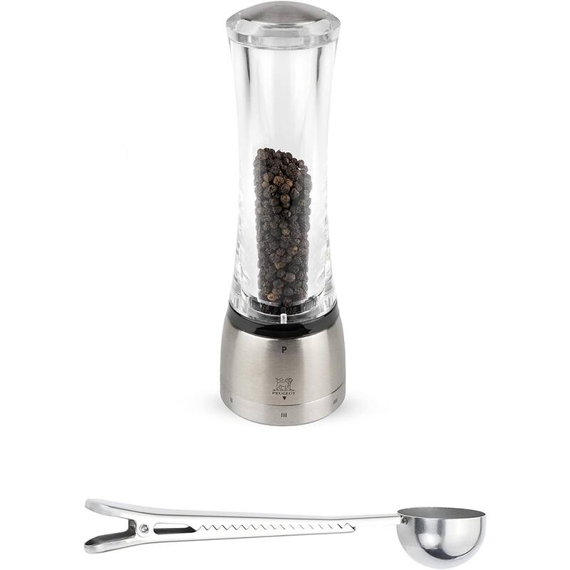 Peugeot Daman U'Select Shaftless 8.25 Inch Pepper Mill, Gift Set Stainless Steel - With Scoop - 2 Piece