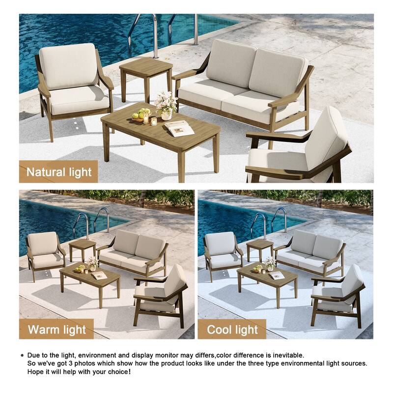 5-piece Adirondack Patio Teak Lounge Chairs Loveseat Conversation Set