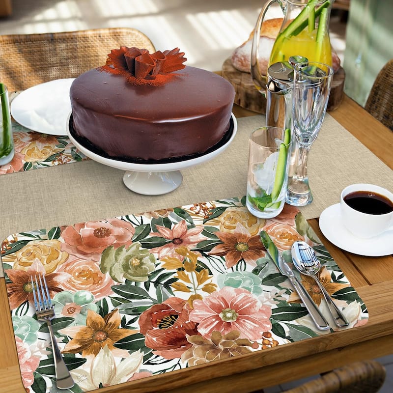 Floral Chic 4 Pack Reversible Easy Care Flexible Plastic Placemats Made in The USA BPA Free Easily Wipes Clean
