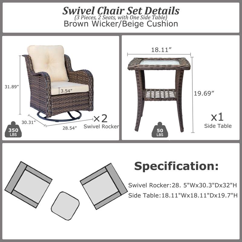 Outdoor Patio Furniture Set-Wicker Patio Conversation Swivel Chair Set